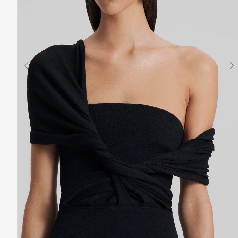 Crepe Knit Drape Shoulder Dress